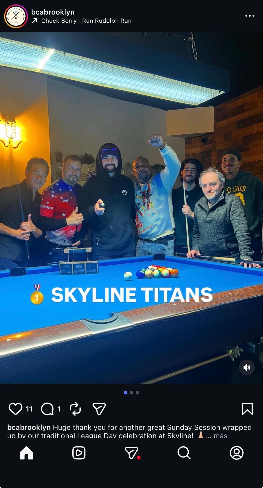Skyline Titans winning team celebrating at the pool table